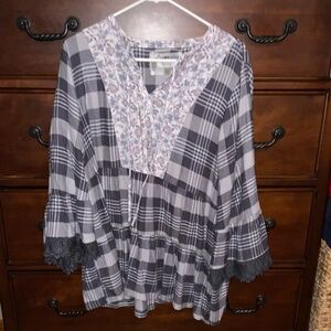Cupio Women's 3/4 Sleeve Tiered Plaid Top XL